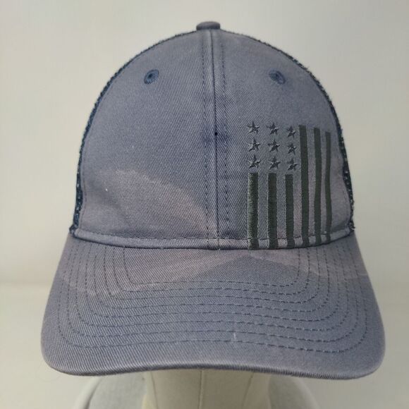 USA Flag Embroidered Snapback Trucker Hat Blue One Size Embroidered Mesh Back - Picture 2 of 8